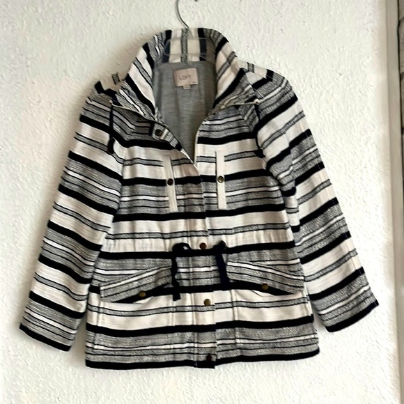 LOFT blue and white striped zip up jacket  size petite Small - Picture 1 of 10